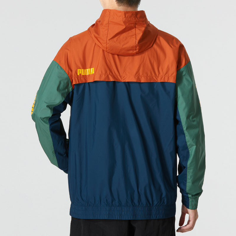 PUMA Colourblock Hooded Windbreaker Logo 'Green' 672425-64
