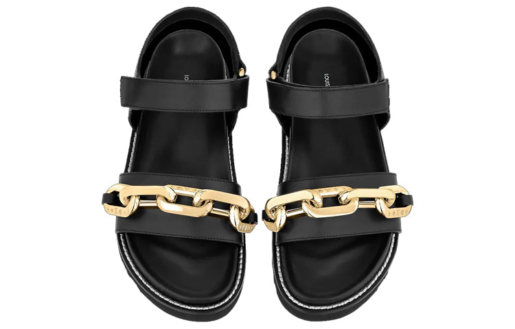 (WMNS) LOUIS VUITTON Paseo Flat Sandals 'Black GOld' 1A8VS2