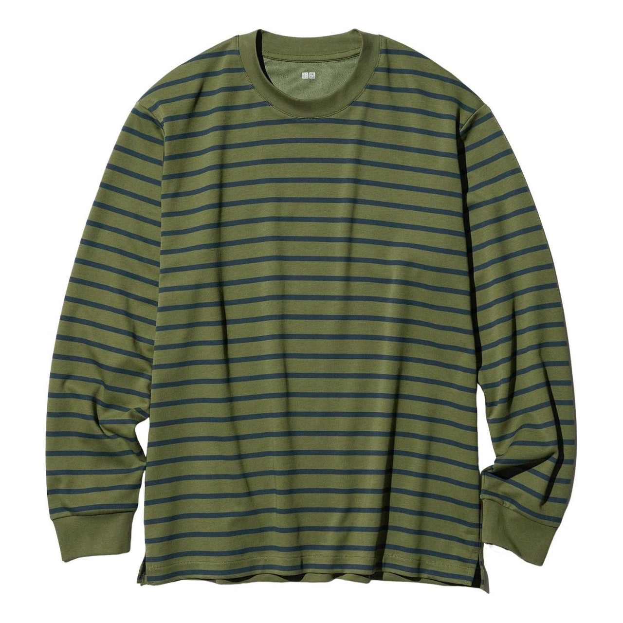 UNIQLO AIRism Cotton Striped Crew Neck T-Shirt Long Sleeve 'Olive' 477340-56