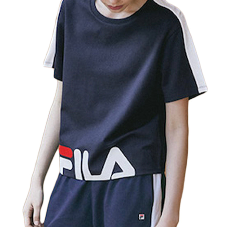 (WMNS) FILA Alphabet Logo Printing Sports Round Neck Short Sleeve Navy Blue F11W928115F-NV