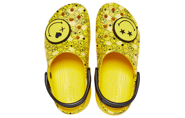 (WMNS) Crocs X Smiley Classic Clog Thick Sole Smiling Face clouds Sandals Yellow Black 207233-90H