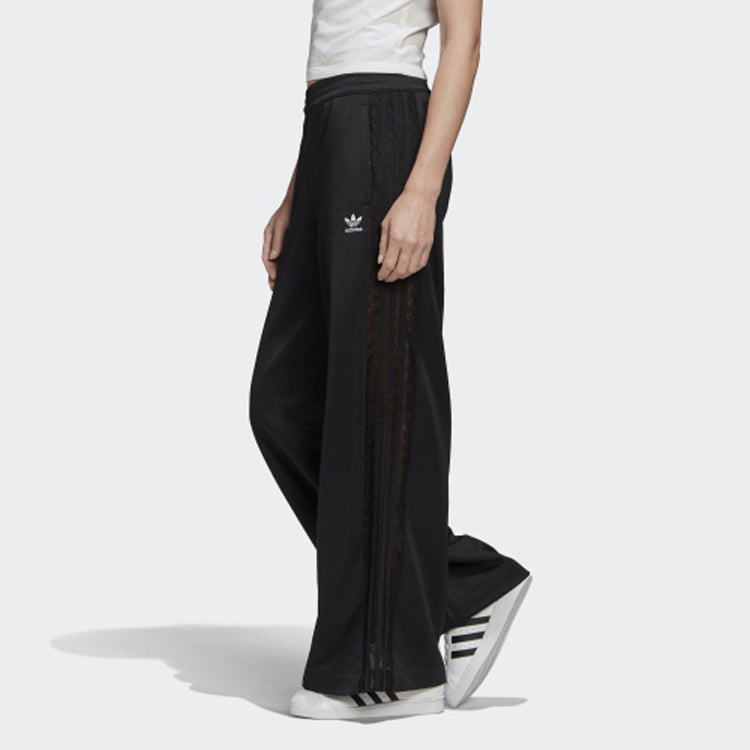 (WMNS) adidas originals Wide Leg Lace Pants Black FM1740