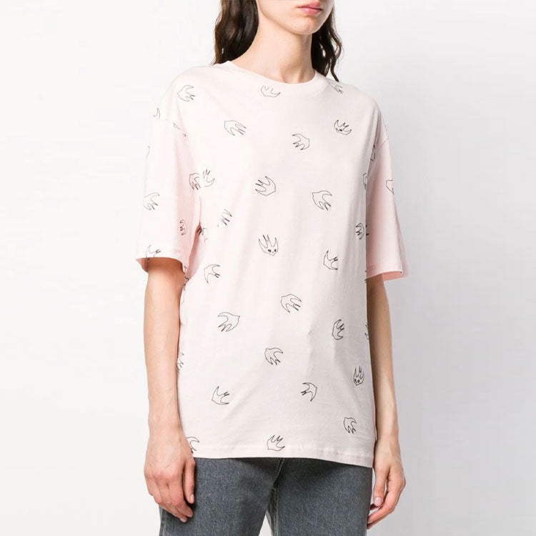 McQ Alexander McQueen Swallow Printing Round Neck Short Sleeve Pink 494256-RNJ54-5703