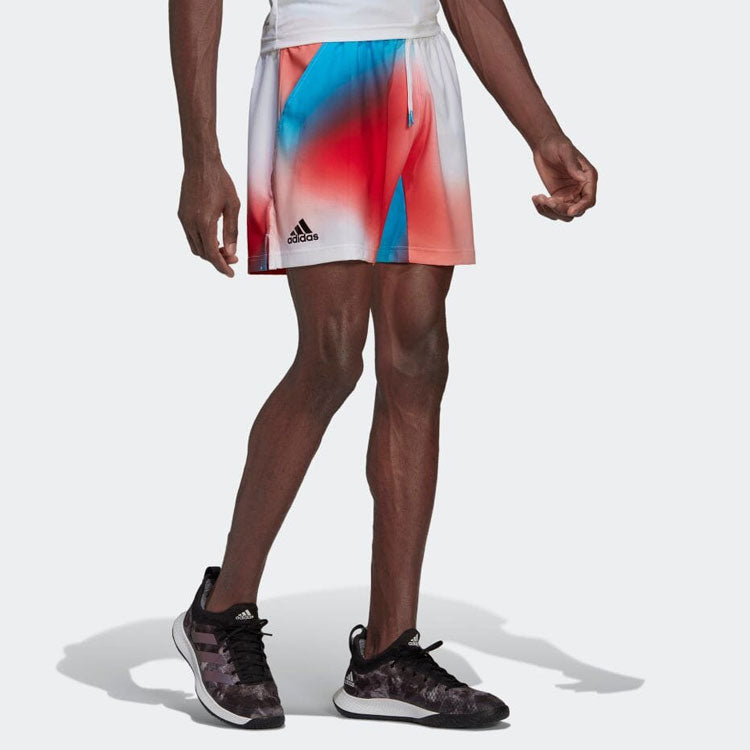 Men's adidas Tie Dye Colorblock Drawstring Sports Straight Casual Shorts White H61965