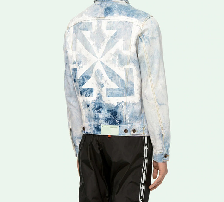 Off-White WASHED ARROW PRINT DENIM Jacket Men Light Blue White OMYE005R203860201414