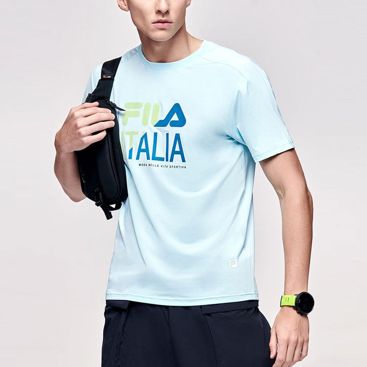 Men's FILA Athletics Logo Printing Sports Pullover Round Neck Short Sleeve Blue T-Shirt A11M121106F-LB