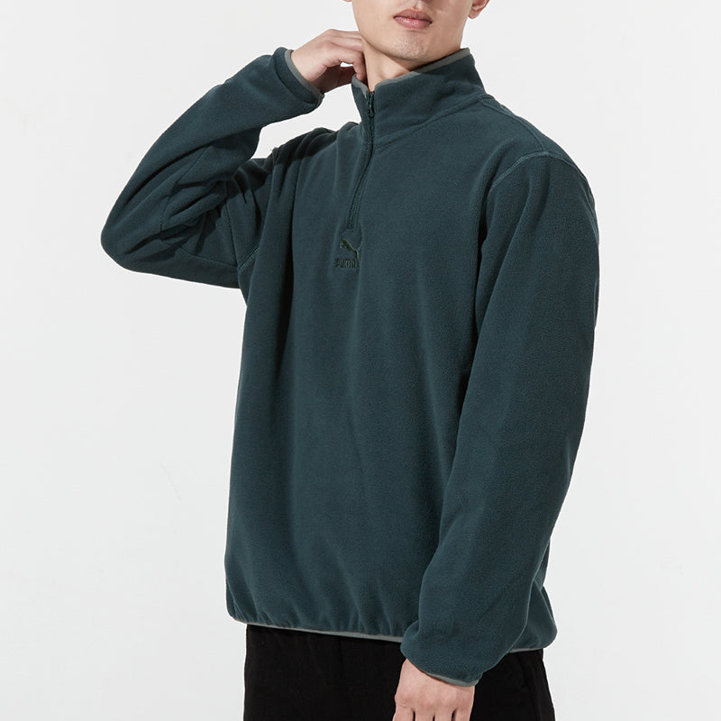 PUMA Classics Polar Fleece Hz Crew Casual Sports Fleece Lined Stand Collar Knit Dark Green 533121-80
