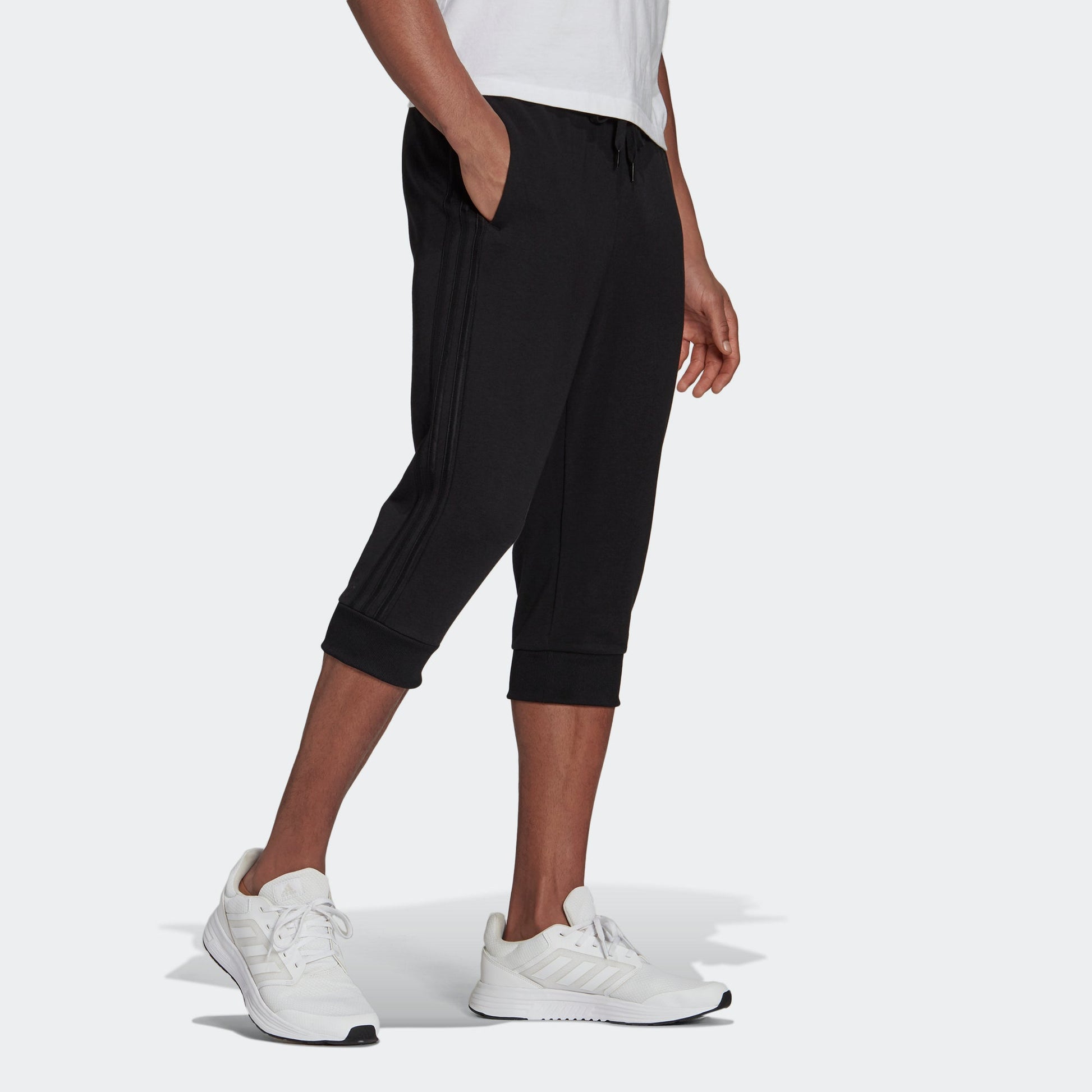 adidas M 3s Ft Tc 34pt Embroidered Logo Stripe Knit Bundle Feet Cropped Pants Black GK8990