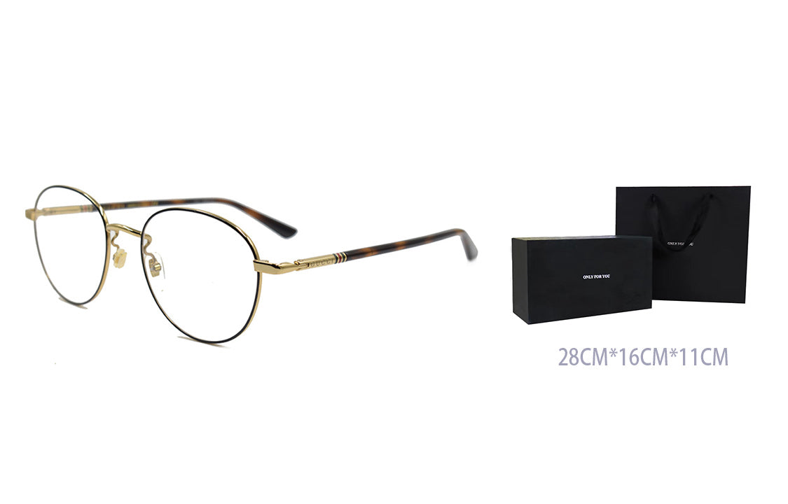 Gucci Round Frame Color Enamel Ribbon Element Optical Glasses Frame Sub-Edition Black/Golden GG0392O-002