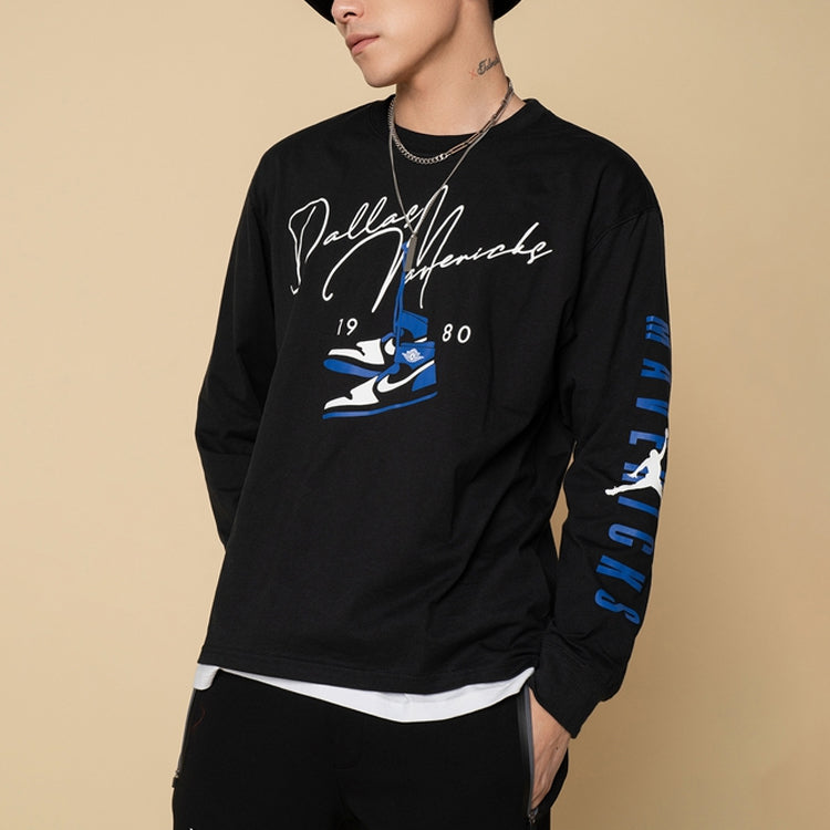 Men's Nike Casual Round Neck Pullover Printing Long Sleeves Black T-Shirt DJ6537-010
