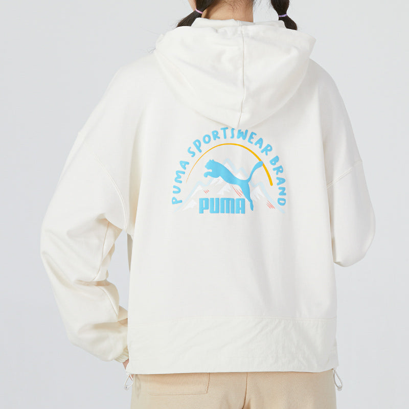 (WMNS) PUMA Logo V neck Sweatshirt 'White' 537524-65