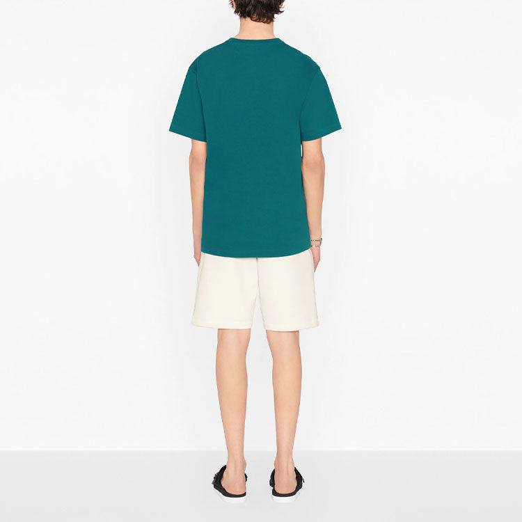 Men's DIOR SS21 Cotton Knit CD Embroidered Short Sleeve Green 943J605A0554-C632