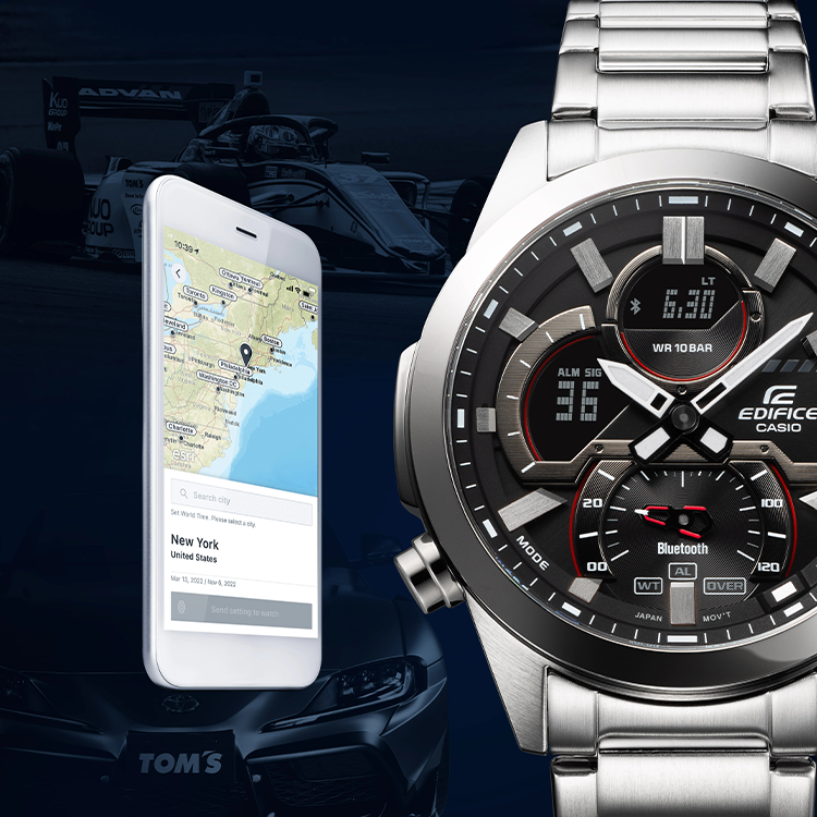 Men's CASIO edifice Series 2022 Luminous Stainless Steel Silver Strap Black Dial 100m Waterproof Watch Analog Mens ECB-30D-1A