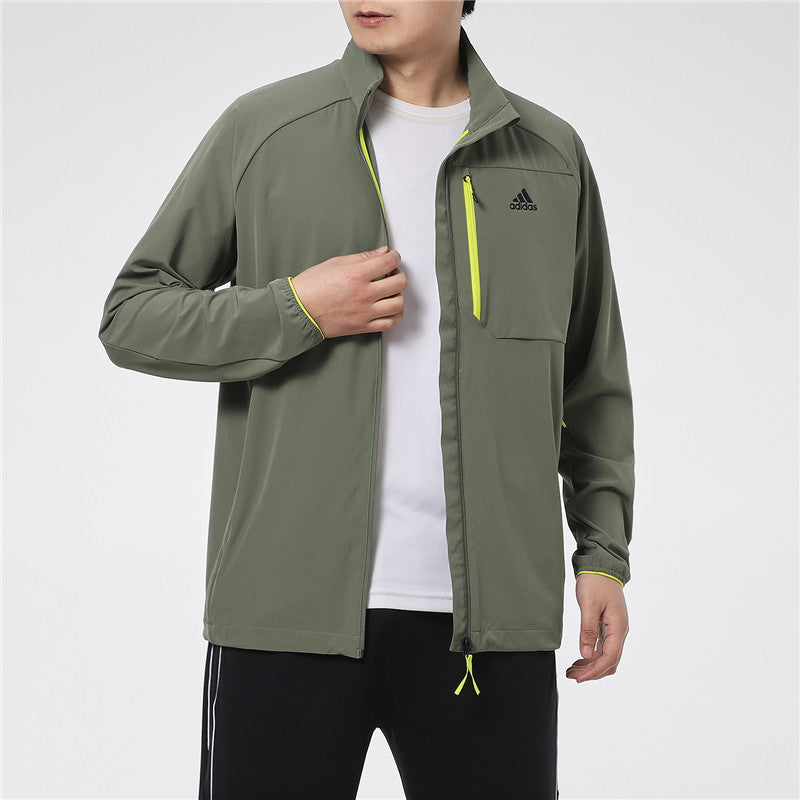 adidas Solid Color Outdoor Windproof Stand Collar Jacket Green GN7348