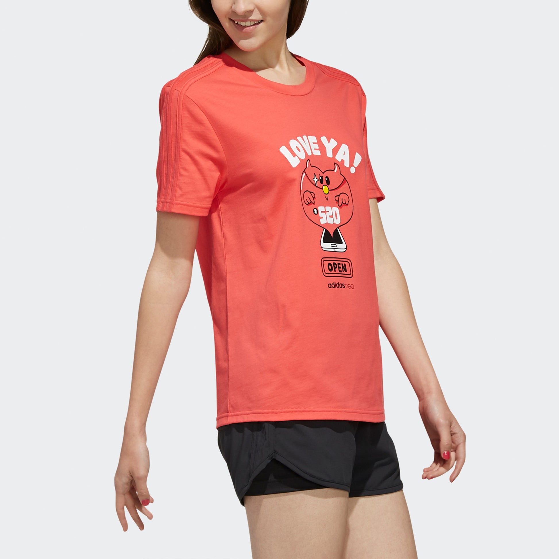 (WMNS) adidas neo Tee Envlp T Casual Sports Cartoon Alphabet Printing Short Sleeve Red FN0915