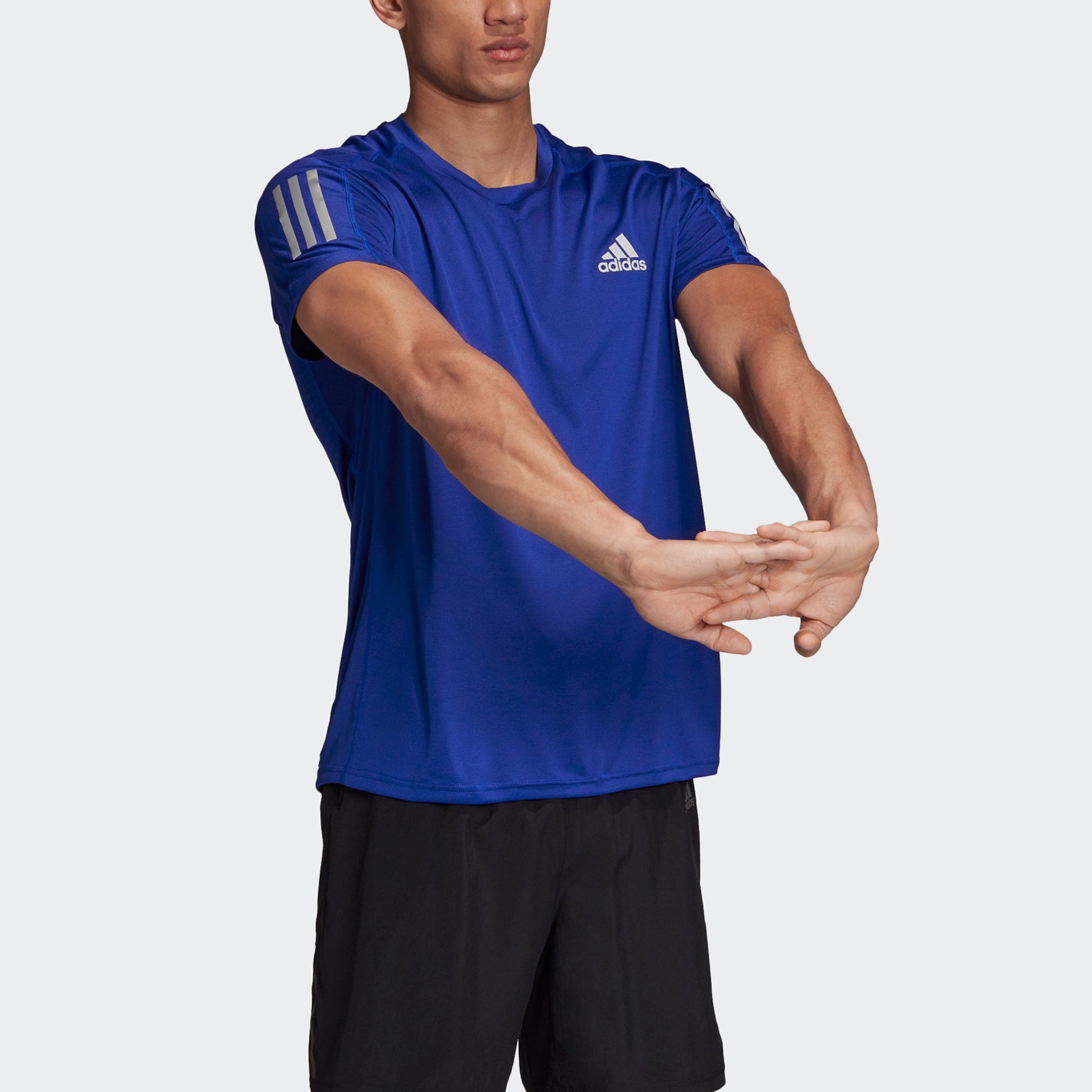 adidas Own the Run Tee Training Sports Reflective Stripe Short Sleeve Blue FS9800