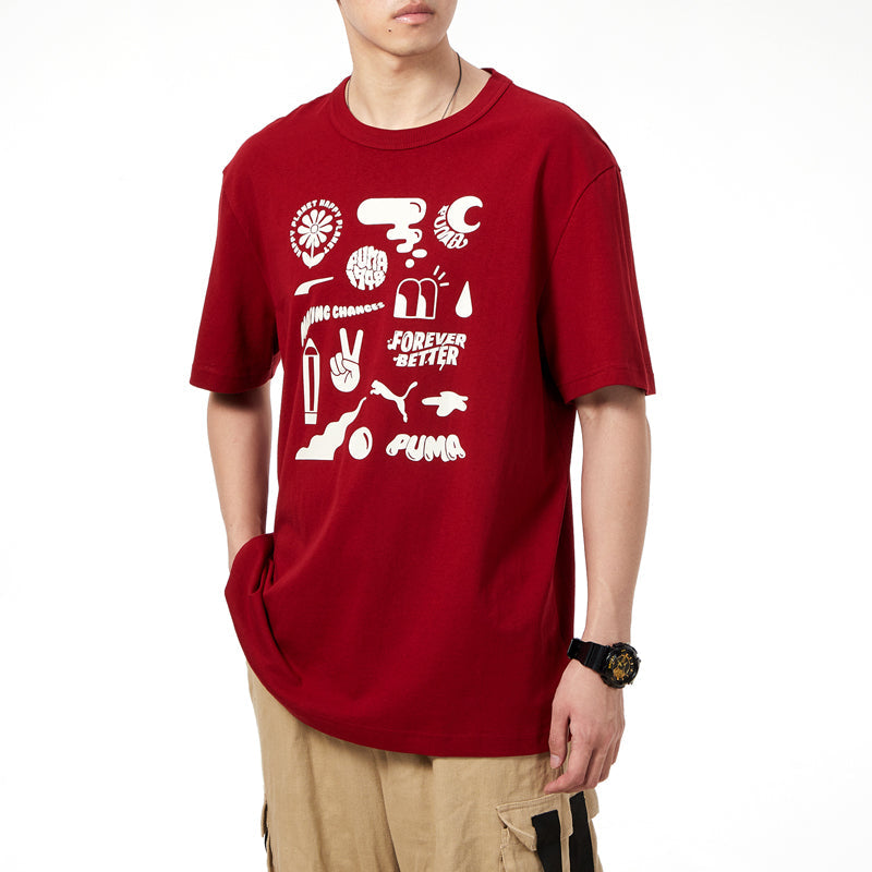 PUMA Athleisure Casual Sports Printing Round Neck Short Sleeve Red 533039-22