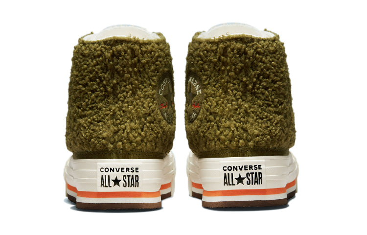 (GS) Converse Chuck Taylor All Star Sherpa EVA Platform High 'Dark Moss Bold Mandarin' 673198C