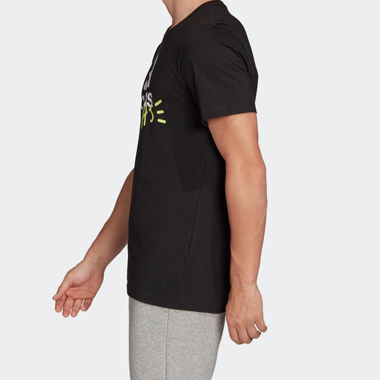 adidas logo Printing Round Neck Pullover Sports Short Sleeve Black FN1727