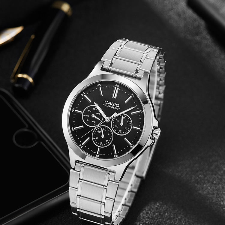 CASIO Couple Quartz Waterproof Stainless Steel Strap Black Analog MTP-V300D-1A&LTP-V300D-1A