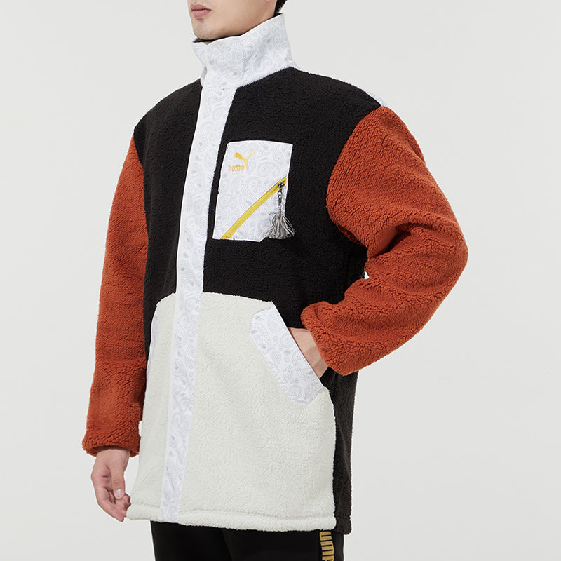 PUMA Paisley cashew Splicing Pocket Colorblock lamb's wool Stand Collar logo Jacket Couple Style 534984-88
