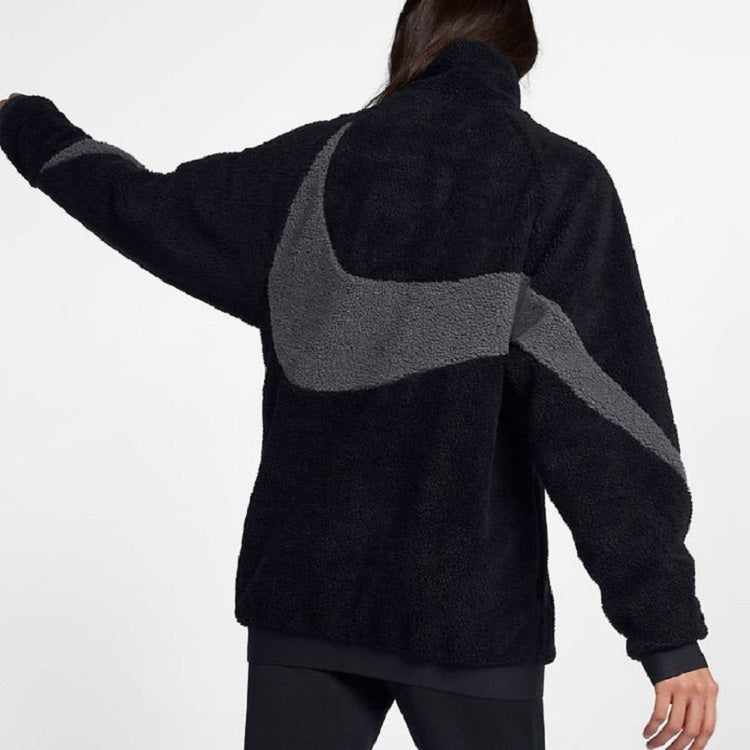 Nike Zipper Stand Collar polar fleece Large Logo Reversible Casual Jacket Black AJ2701-011