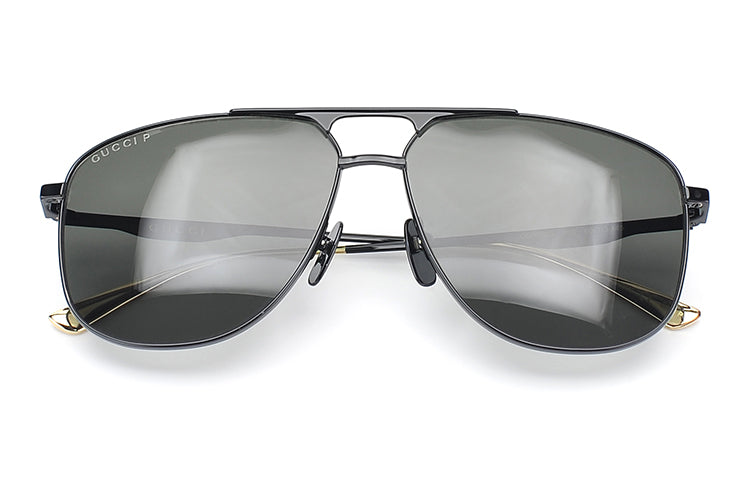 Gucci Round Frame Metallic Sunglasses Asia Edition Black GG0336S-005