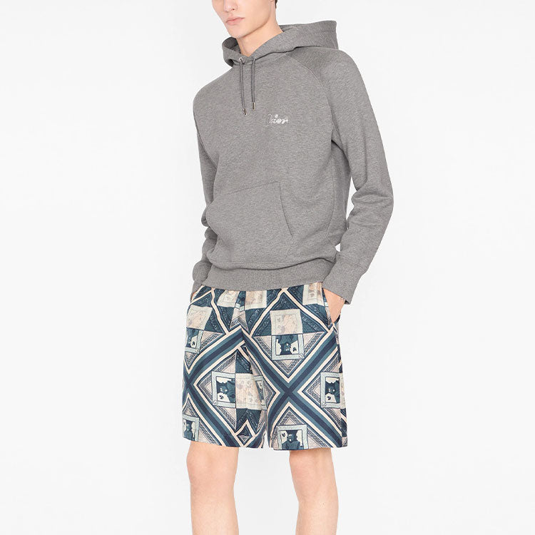 Men's DIOR x KENNY SCHARF Crossover FW21 Logo Embroidered Printing Patch Pullover Gray 143J683A0531-C888