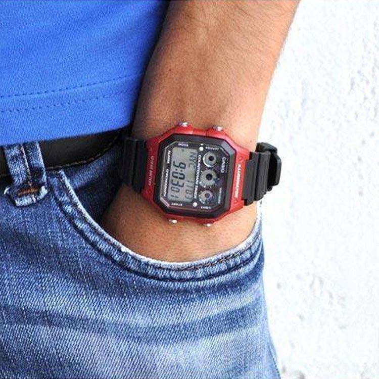 CASIO G Shock Waterproof Mens Black/Red Digital AE-1300WH-4A