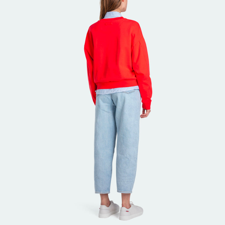 (WMNS) Levi's Round Neck Solid Color Long Sleeves Hoodie Red 85630-0000