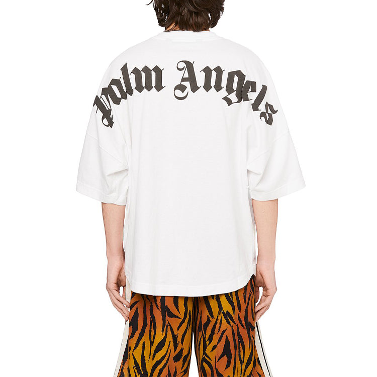 Men's PALM ANGELS Back Logo Alphabet Printing Short Sleeve White PMAA002E20JER0010110