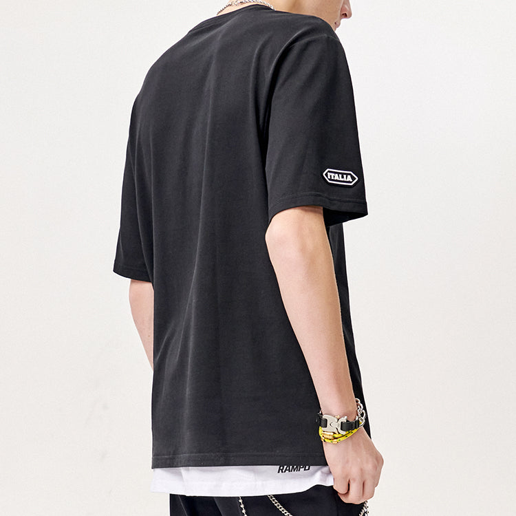 Men's FILA FUSION Round Neck Short Sleeve Dark Black T-Shirt T11M123106A-BK