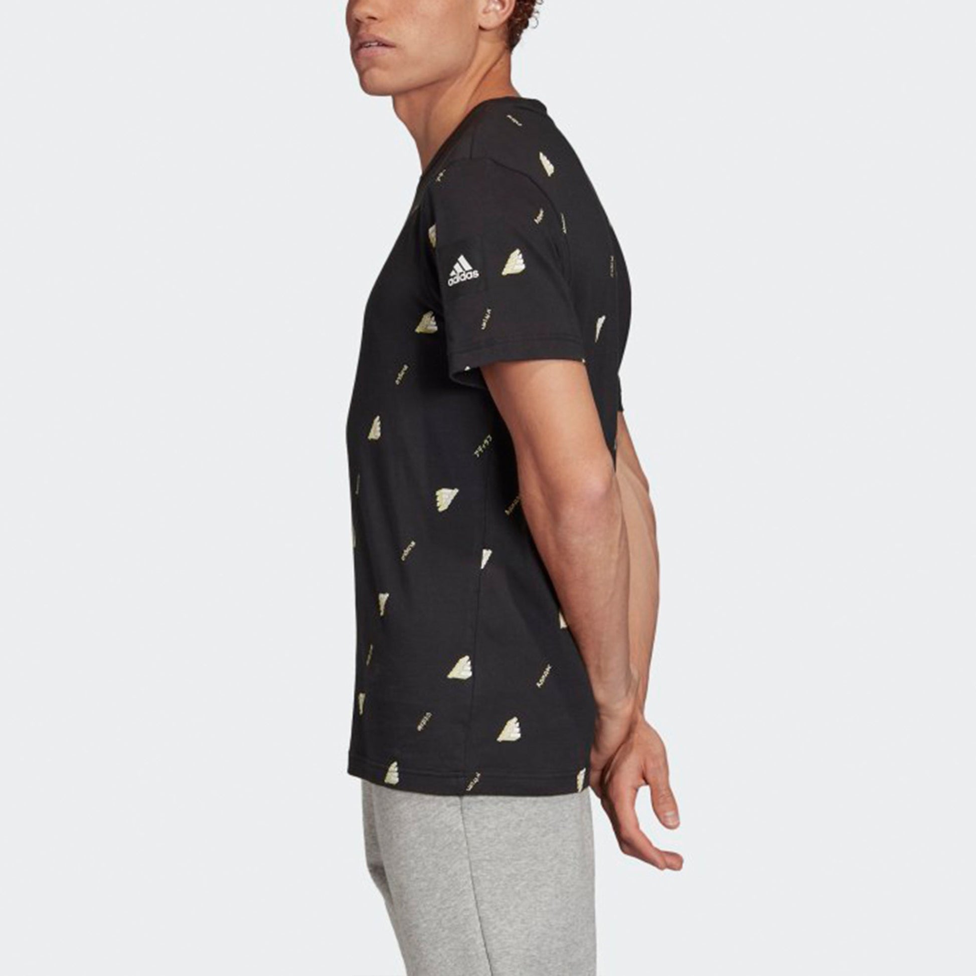 adidas Mhe Tee Gfx 2 Full Print Sports Round Neck Short Sleeve Black FQ6217