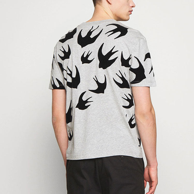 Men's McQ Alexander McQueen Swallow Printing Cotton Short Sleeve Gray 291571-RLT86-1225