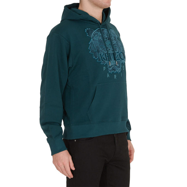 Men's KENZO Tiger Head Embroidered Cotton hooded Long Sleeves Sports Green FA65SW3104XJ-73