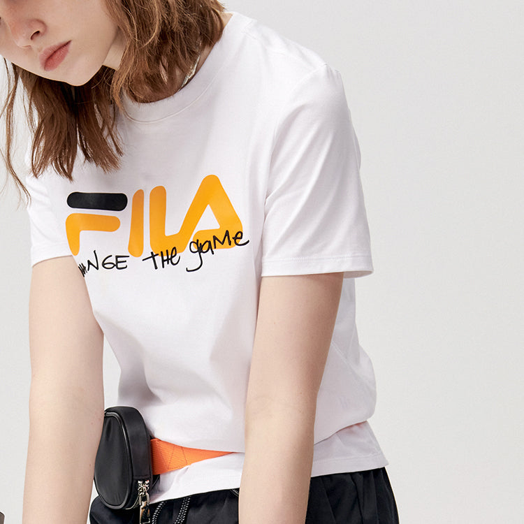 FILA FUSION Logo Printing Sports Round Neck Short Sleeve White T11W123102A-WT