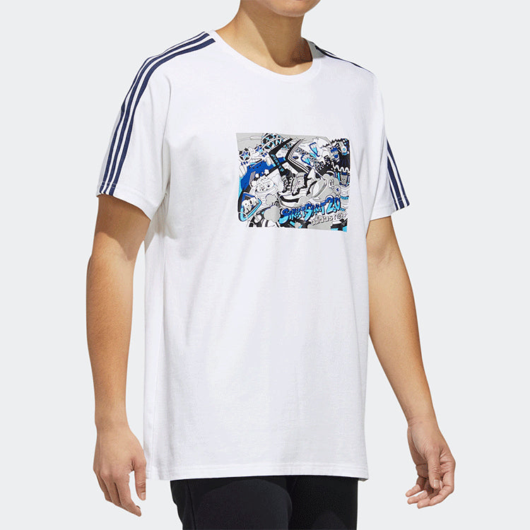 Men's adidas neo Pattern Printing Sports Short Sleeve White T-Shirt GK5870