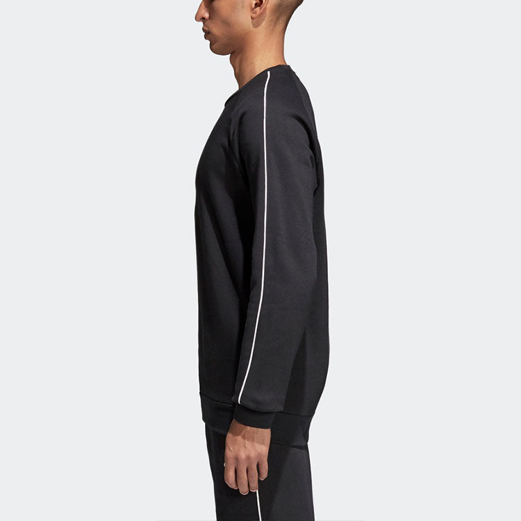 Men's adidas Solid Color Logo Printing Round Neck Pullover Long Sleeves Black CE9064
