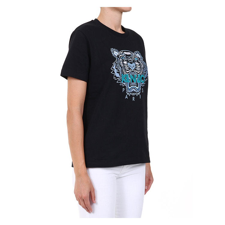 KENZO Tiger Head Pattern Round Neck Short Sleeve Black FA62TS9124YE-99A