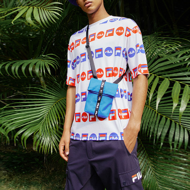 FILA Logo Full Print Sports Loose Round Neck Short Sleeve White F51M128154F-WT