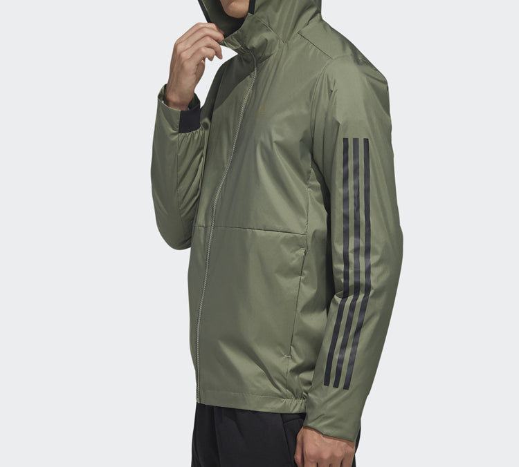 adidas Stripe Printing Sports hooded Cardigan Jacket Green FM9434