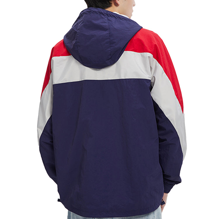 Li-Ning Colorblock hooded Drawstring Loose Jacket 'Navy Blue' AFDQ045-3