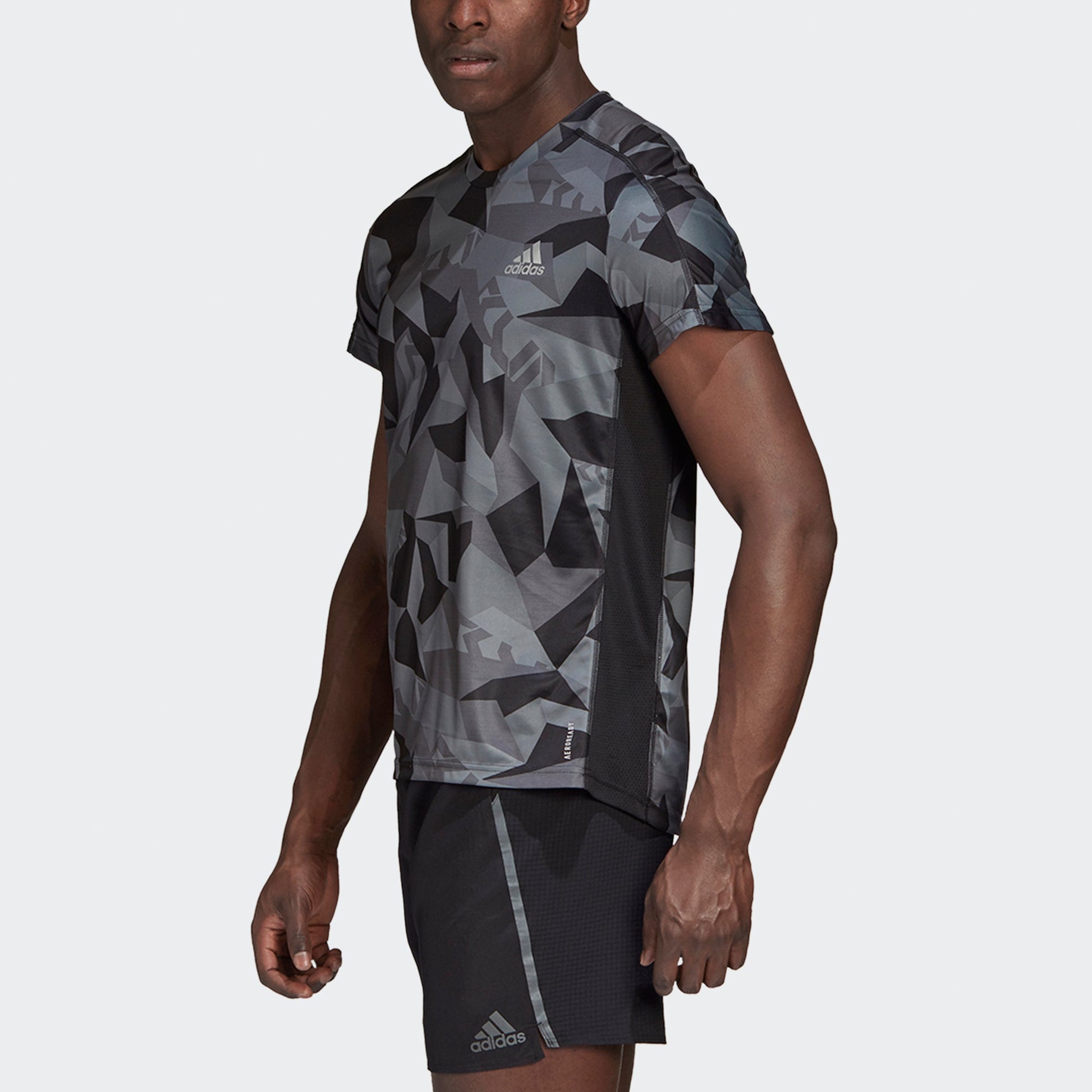 adidas Own The Run Tee Camouflage Printing Quick Dry Training Running Short Sleeve Version Gray GK8161
