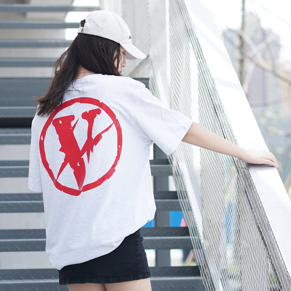 VLONE Fragment Staple Tee Large Logo Printing Short Sleeve Couple Style 'Gray Red' VLTE17FW002