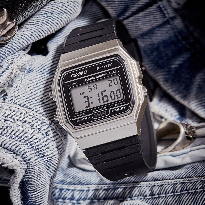 CASIO Waterproof Unisex Mens Black/Silver Digital F-91WM-7A