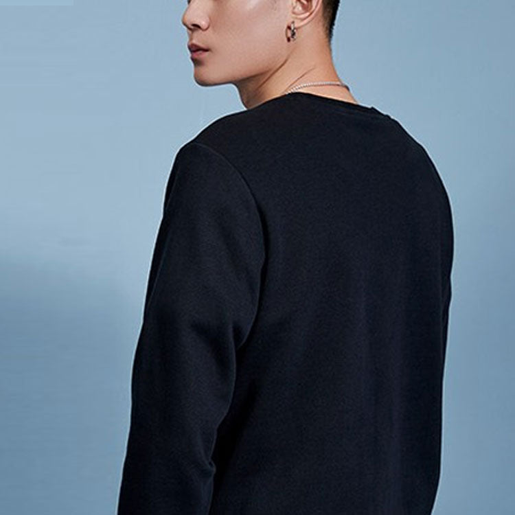 Li-Ning Sports Fashion Series Alphabet Printing Fleece Lined Round Neck Pullover Black AWDPC99-3