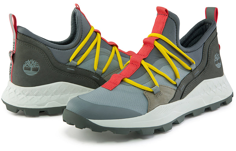 Timberland Brooklyn Leather and Fabric Oxford Trainers 'Medium Grey Mesh with Red' A2HTBW