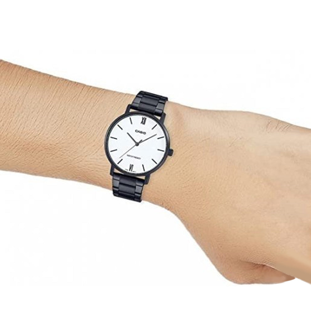 Casio Dress Classic Minimalistic Analog Steel Strap Watch 'Black White' MTP-VT01B-7B