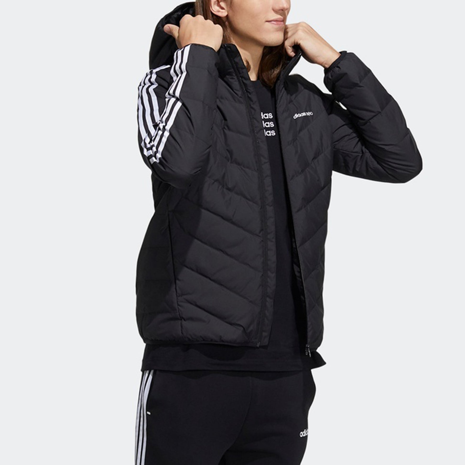 adidas neo M 3s Lw Down Jk Logo Printing Stay Warm hooded Sports Down Jacket Black H45252
