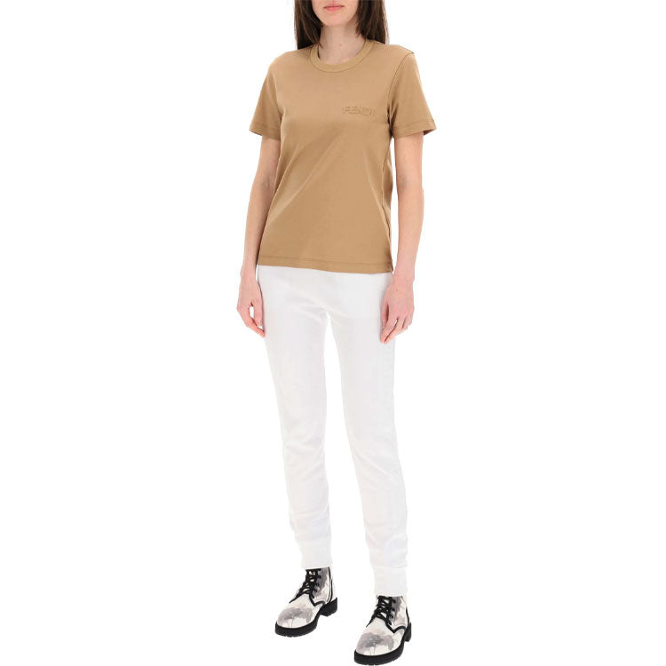 FENDI Round Neck Alphabet Logo Short Sleeve Beige FS7254AFLDF1D3F